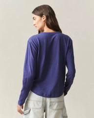 Women's Premium Slub Curved Hem Long Sleeve - Navy Blue