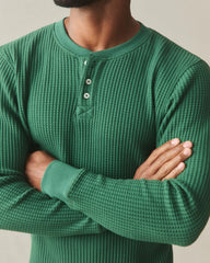 Men's Waffle Long Sleeve Henley - Hunter Green