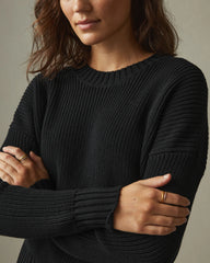 Women's Chunky Cotton Crew Sweater - Black